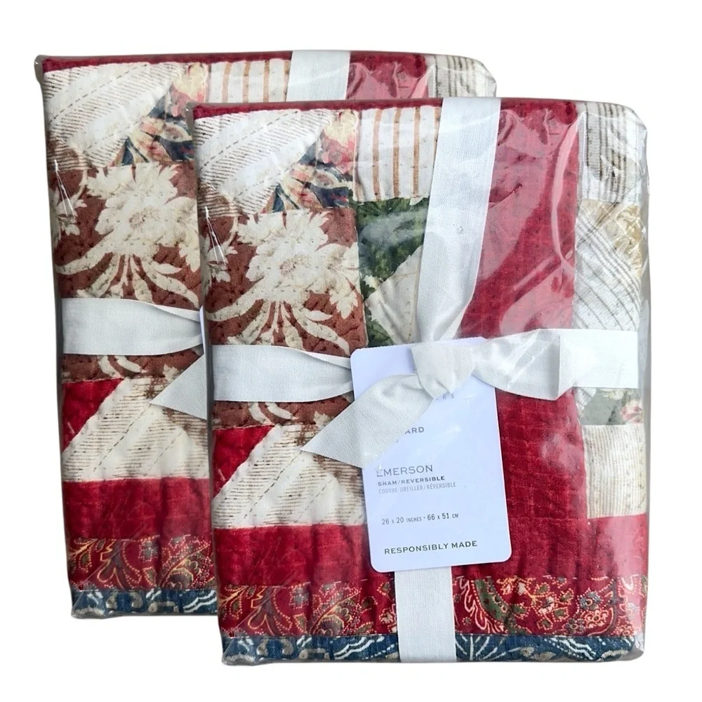 NWT | POTTERY BARN SET OF TWO EMERSON STANDARD PILLOW SHAMS HAND QUILTED COTTON